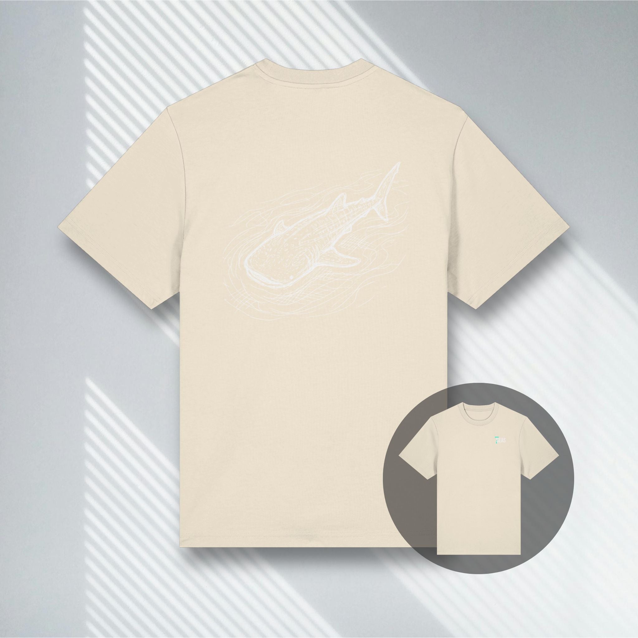 Ungefärbtes (Natural Raw) Heavyweight Shirt mit minimalistischem Walhai-Blueprint-Print.