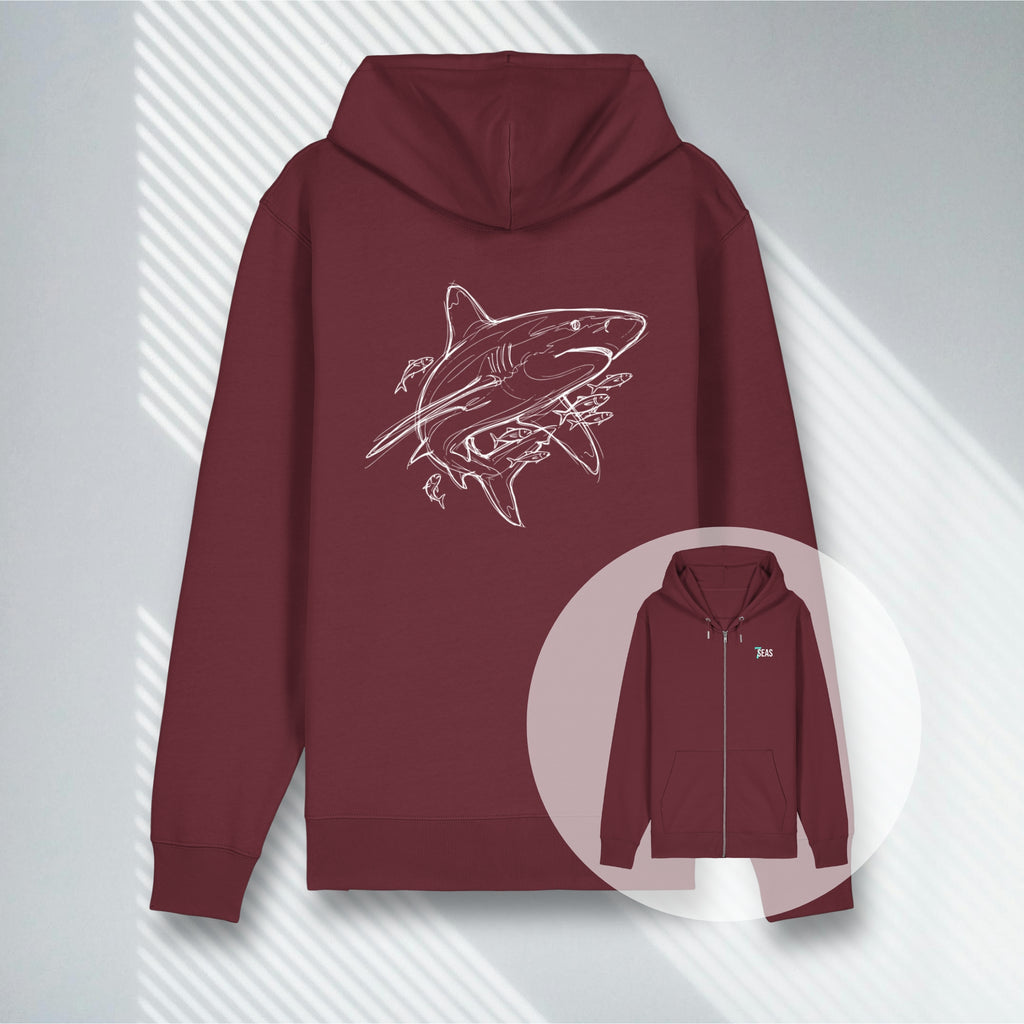 Weinroter Bio-Zipper für Taucher mit dezentem 7 SEAS Brust-Branding.