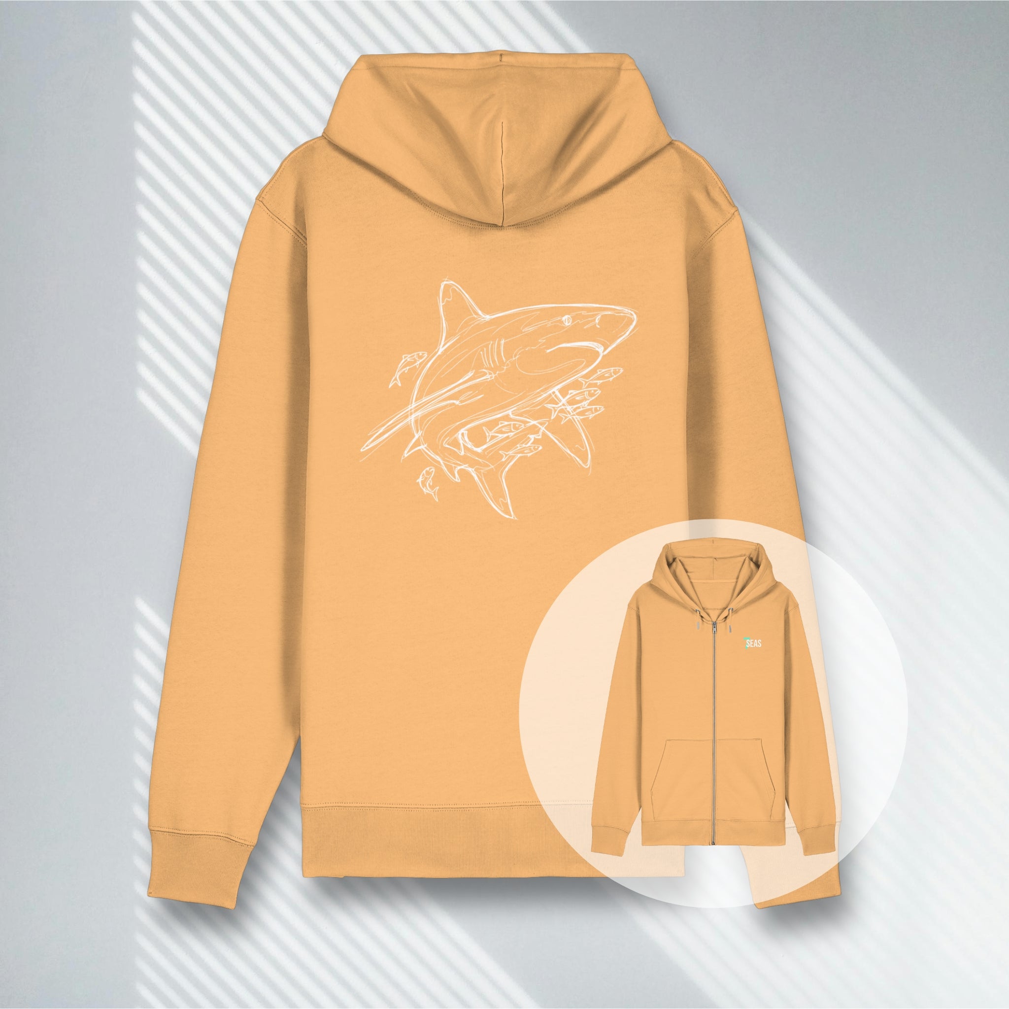 Gelbe Kapuzenjacke mit technischem Longimanus Design.
