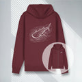 Weinroter Premium Zipper mit technischem Walhai-Design, GOTS-zertifiziertes Geschenk für Taucher & Meeresfans.