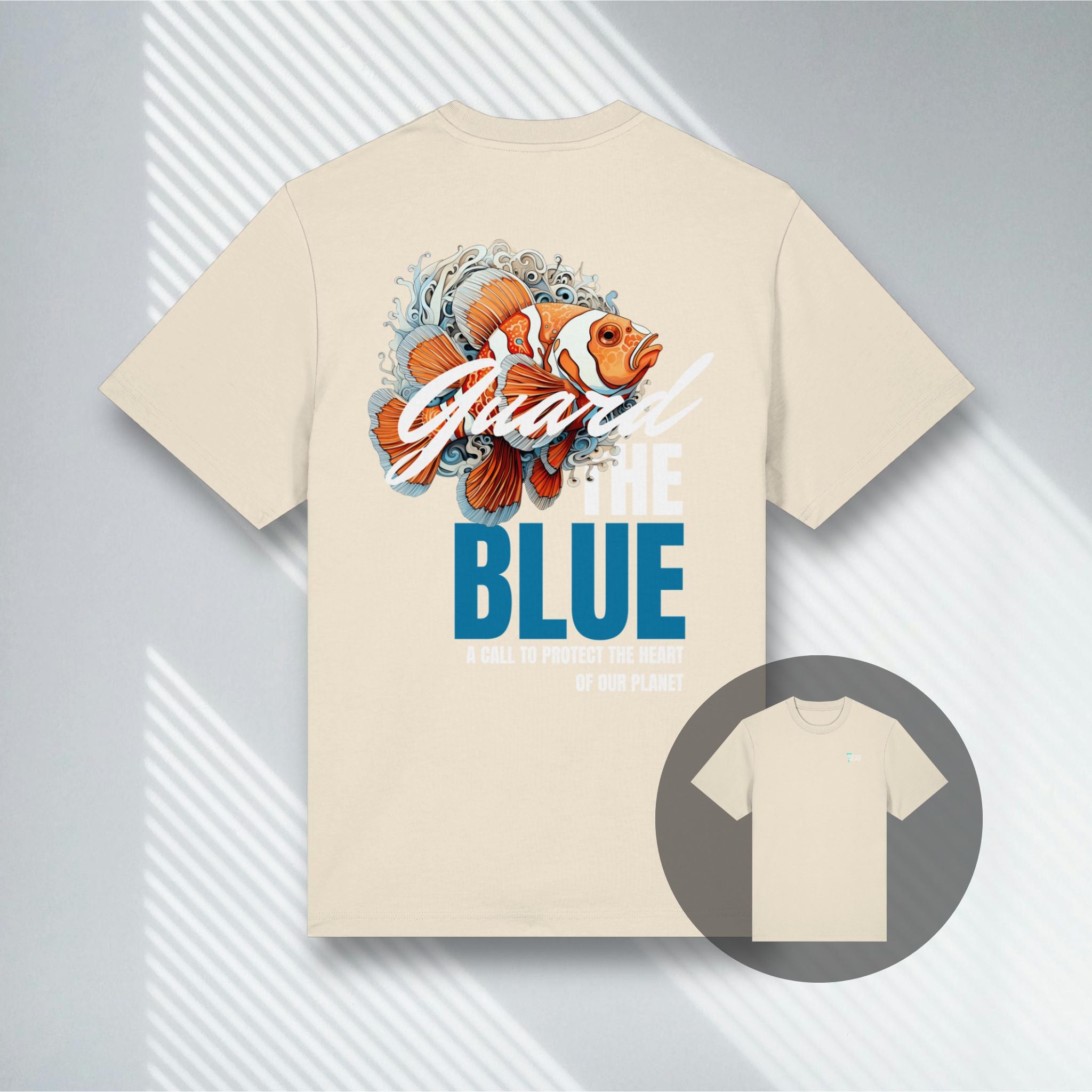 Ungefärbtes Bio-Shirt mit Clownfisch Design, Eco-Friendly Scuba Wear, Guard the Blue.
