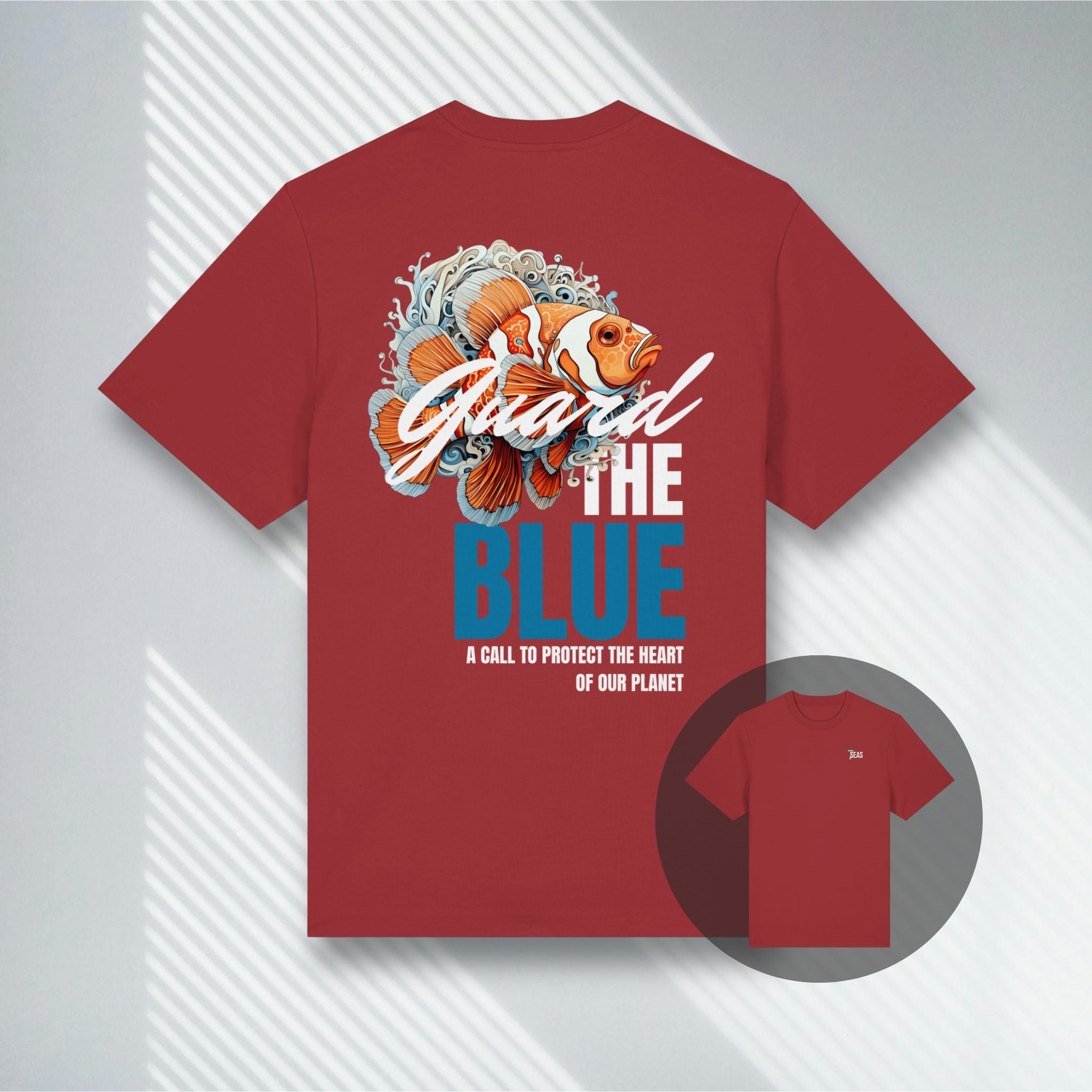 Rostrotes T-Shirt mit goldenem oder weißem Clownfisch-Print, Stanley/Stella Sparker 2.0.