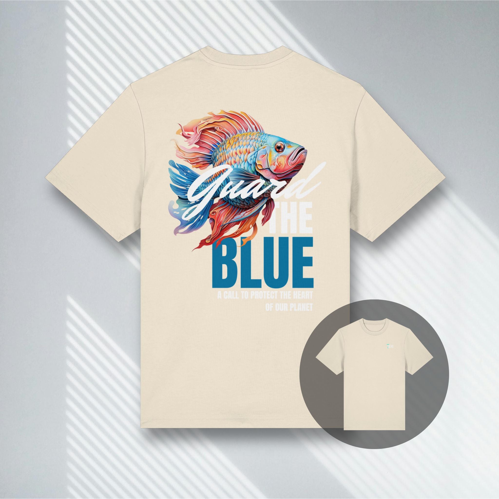 Ungefärbtes Bio-Shirt mit Fisch-Design, Eco-Friendly Scuba Wear, Guard the Blue.
