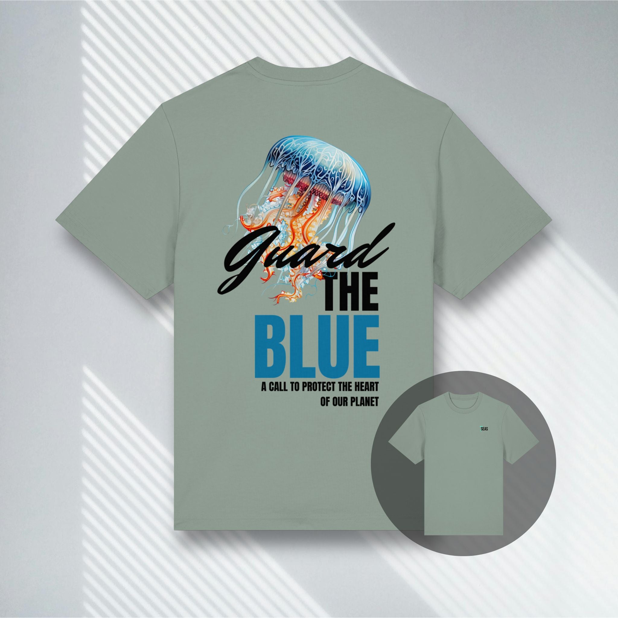 Helles Aloe-grünes T-Shirt mit dezentem Quallen Print, nachhaltige Mode für Taucher, 7Seaspirations.
