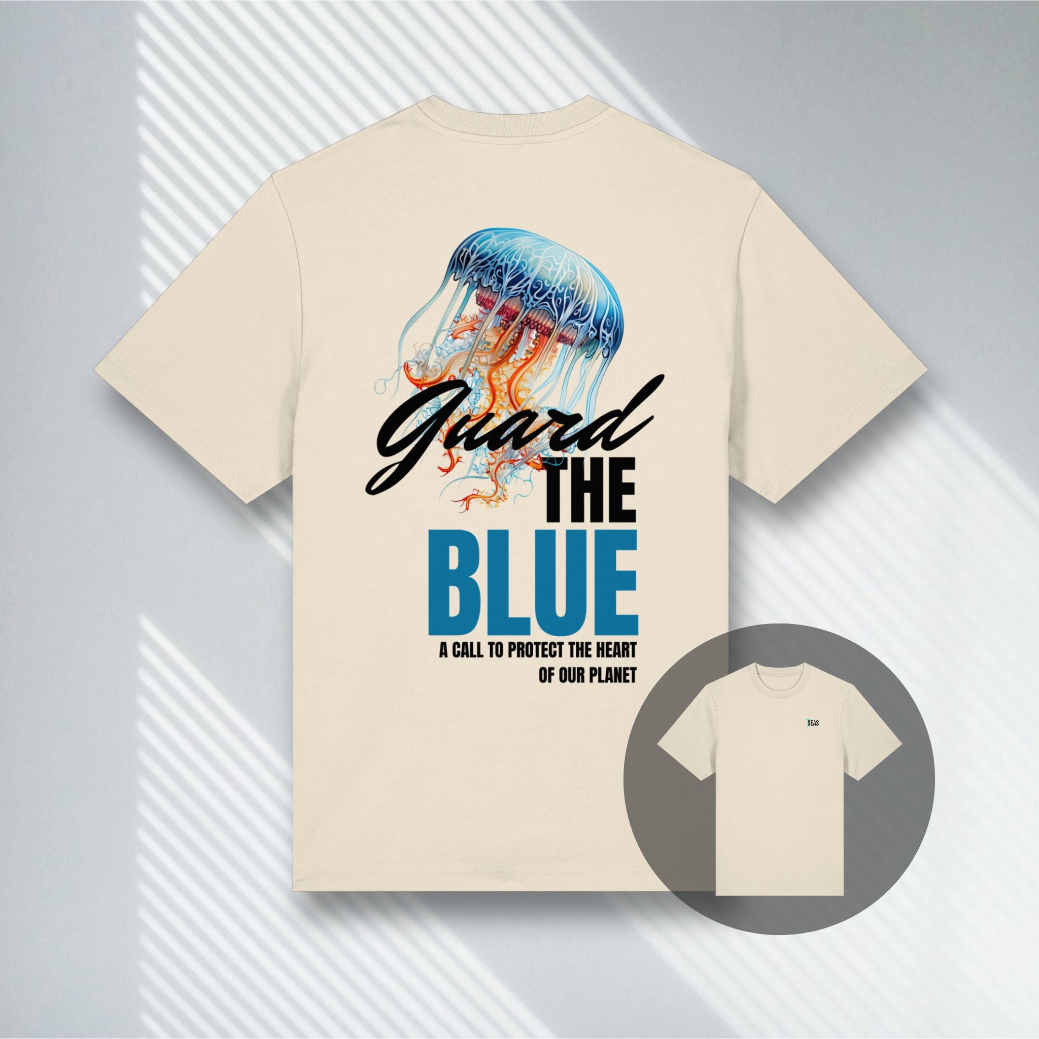 Ungefärbtes Bio-Baumwollshirt mit Quallen Design, Eco-Friendly Scuba Wear, Guard the Blue.