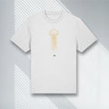 Weißes Bio T-Shirt mit goldenem Quallen Wireframe, Stanley/Stella Sparker 2.0, Living Gold Kollektion.