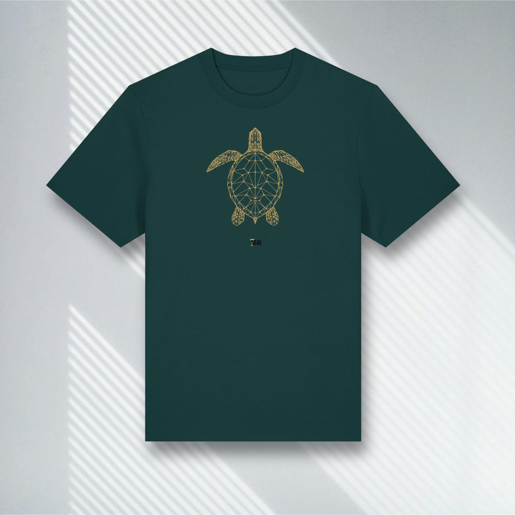 Salbeigrünes Bio-Shirt mit Schildkröten Design in Gold, Stanley/Stella Glazed Green, nachhaltige Tauchermode.