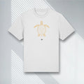 Weißes Bio T-Shirt mit goldenem Schildkröten Wireframe, Stanley/Stella Sparker 2.0, Living Gold Kollektion.
