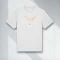 Weißes Bio T-Shirt mit goldenem Wal Wireframe, Stanley/Stella Sparker 2.0, Living Gold Kollektion.
