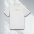 Weißes Bio T-Shirt mit goldenem Walhai Wireframe, Stanley/Stella Sparker 2.0, Living Gold Kollektion.